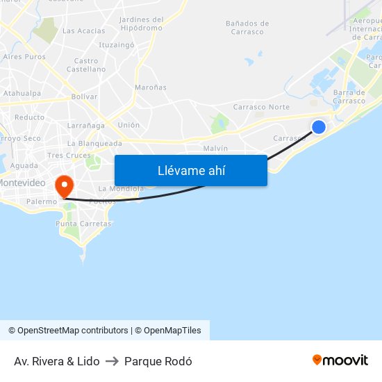 Av. Rivera & Lido to Parque Rodó map