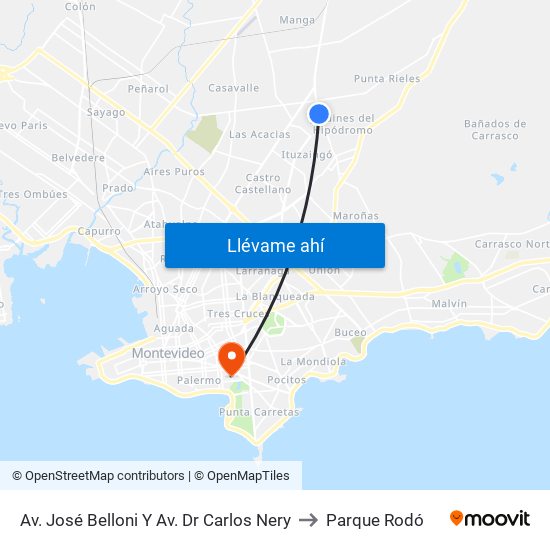 Av. José Belloni Y Av. Dr Carlos Nery to Parque Rodó map