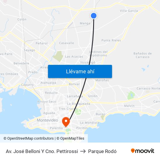 Av. José Belloni Y Cno. Pettirossi to Parque Rodó map