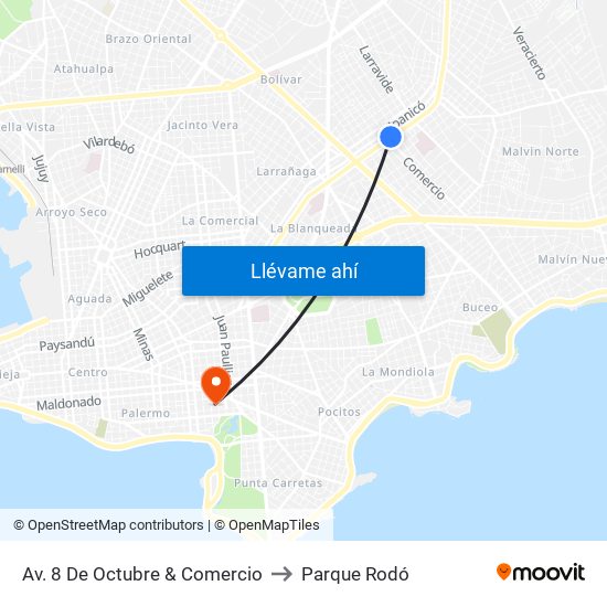Av. 8 De Octubre & Comercio to Parque Rodó map