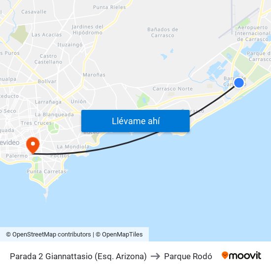 Parada 2 Giannattasio (Esq. Arizona) to Parque Rodó map