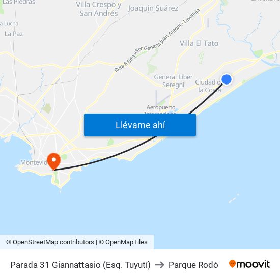 Parada 31 Giannattasio (Esq. Tuyutí) to Parque Rodó map