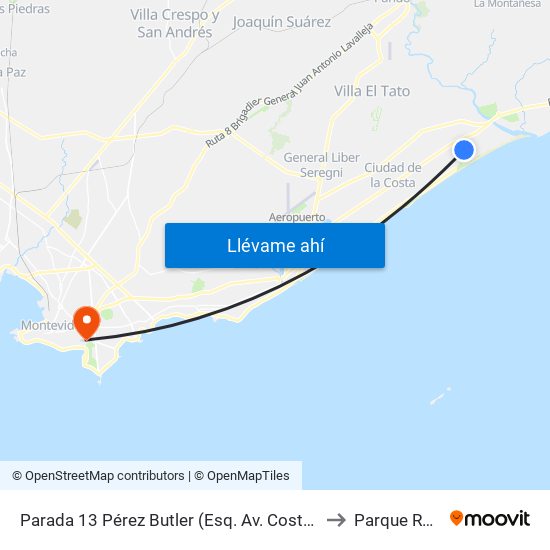 Parada 13 Pérez Butler (Esq. Av. Costanera) to Parque Rodó map