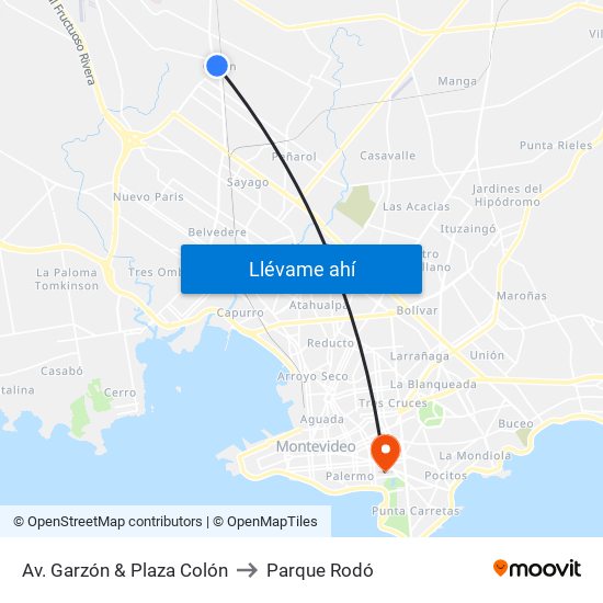 Av. Garzón & Plaza Colón to Parque Rodó map