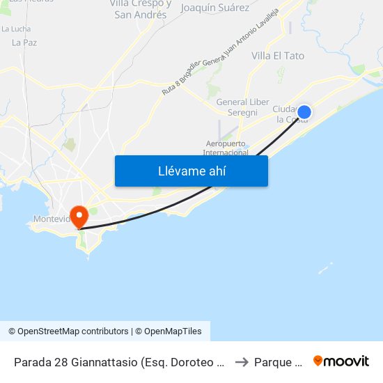 Parada 28 Giannattasio (Esq. Doroteo García Lagos) to Parque Rodó map