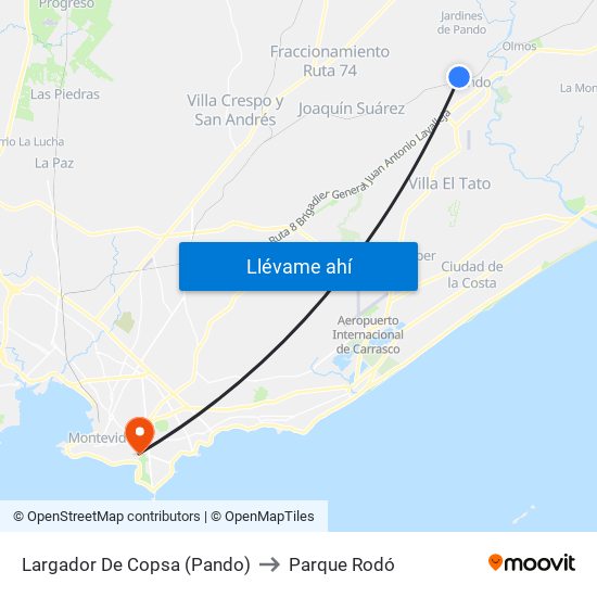 Largador De Copsa (Pando) to Parque Rodó map