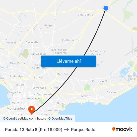 Parada 13 Ruta 8 (Km 18.000) to Parque Rodó map