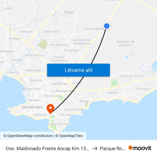 Cno. Maldonado Frente Ancap Km 13.200 to Parque Rodó map