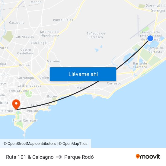 Ruta 101 & Calcagno to Parque Rodó map