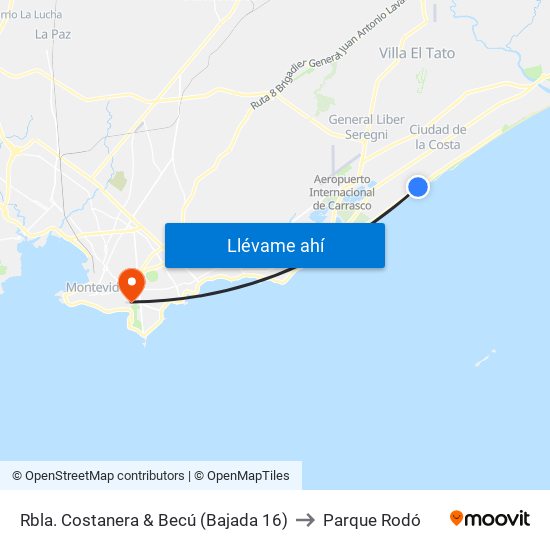 Rbla. Costanera & Becú (Bajada 16) to Parque Rodó map