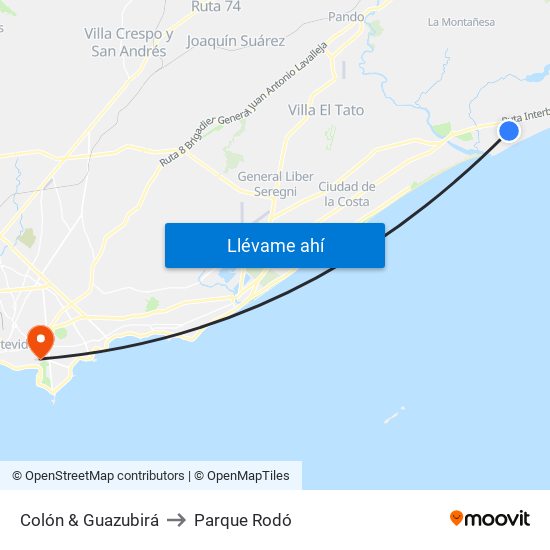 Colón & Guazubirá to Parque Rodó map