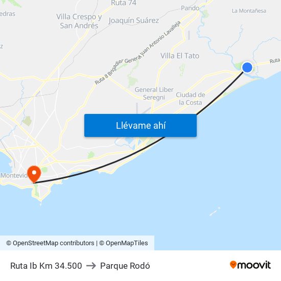 Ruta Ib Km 34.500 to Parque Rodó map