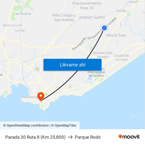 Parada 30 Ruta 8 (Km 25,800) to Parque Rodó map