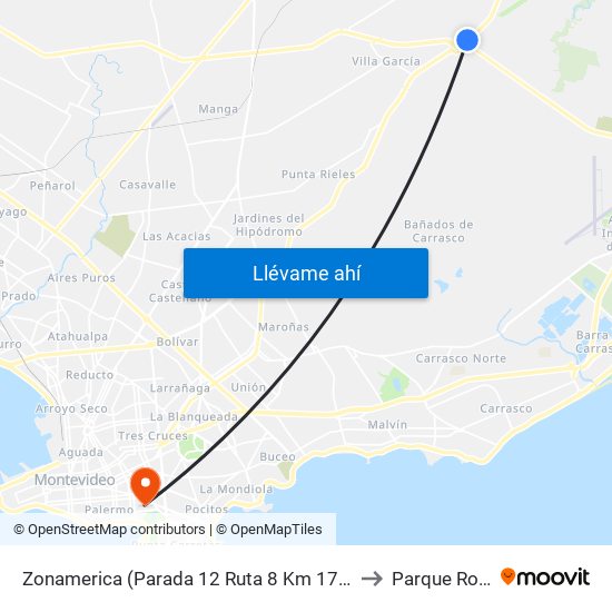 Zonamerica (Parada 12 Ruta 8 Km 17.500) to Parque Rodó map