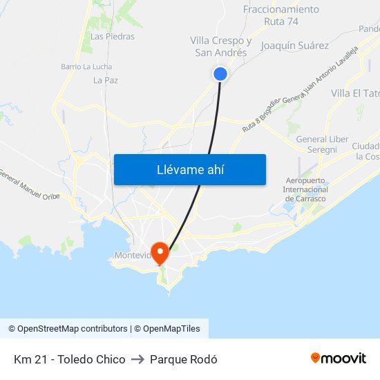 Km 21 - Toledo Chico to Parque Rodó map