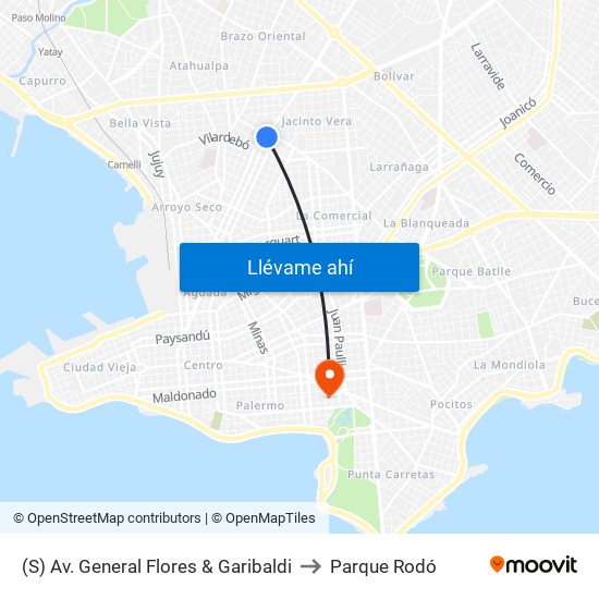 (S) Av. General Flores & Garibaldi to Parque Rodó map