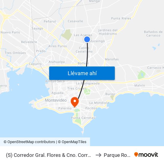 (S) Corredor Gral. Flores & Cno. Corrales to Parque Rodó map