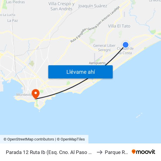 Parada 12 Ruta Ib (Esq. Cno. Al Paso Escobar) to Parque Rodó map