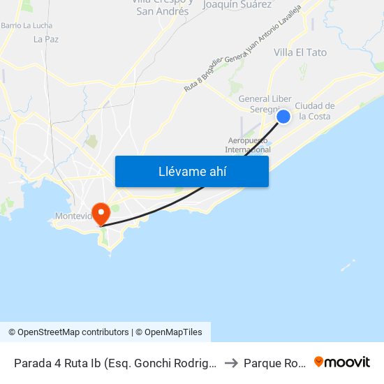 Parada 4 Ruta Ib (Esq. Gonchi Rodriguez) to Parque Rodó map