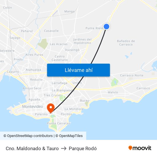 Cno. Maldonado & Tauro to Parque Rodó map