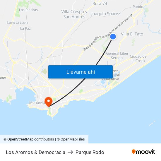 Los Aromos & Democracia to Parque Rodó map