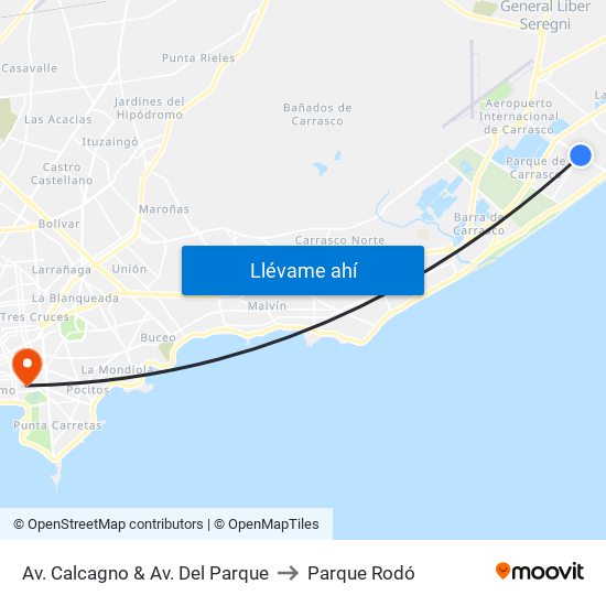 Av. Calcagno & Av. Del Parque to Parque Rodó map
