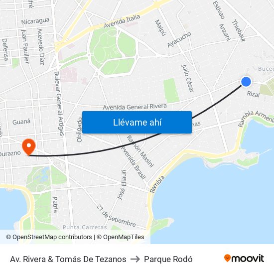 Av. Rivera & Tomás De Tezanos to Parque Rodó map
