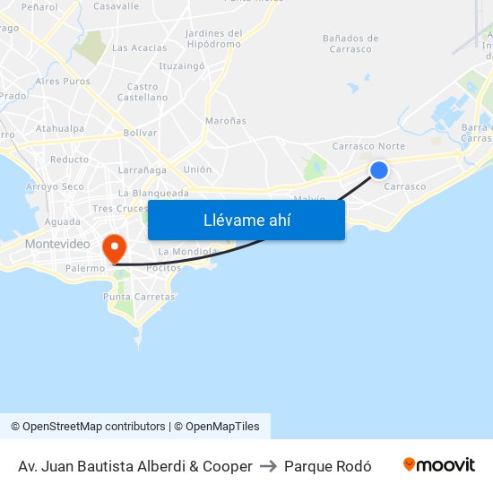 Av. Juan Bautista Alberdi & Cooper to Parque Rodó map