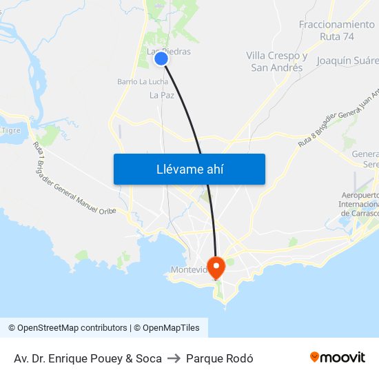 Av. Dr. Enrique Pouey & Soca to Parque Rodó map