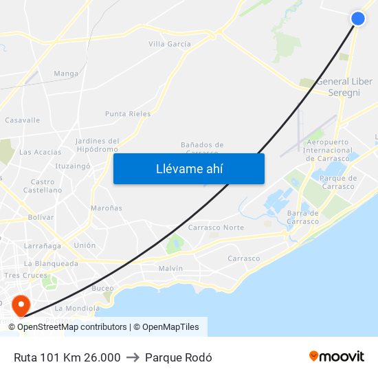 Ruta 101 Km 26.000 to Parque Rodó map