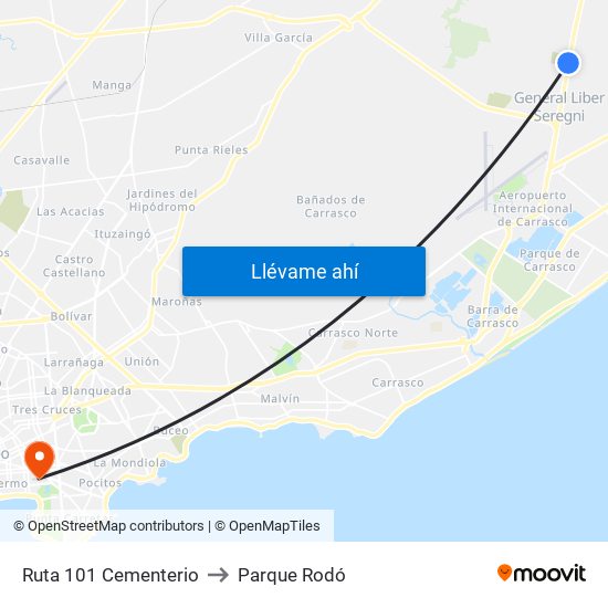 Ruta 101 Cementerio to Parque Rodó map