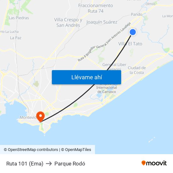 Ruta 101 (Ema) to Parque Rodó map