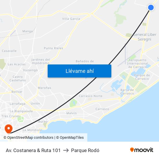 Av. Costanera & Ruta 101 to Parque Rodó map