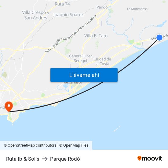 Ruta Ib & Solís to Parque Rodó map