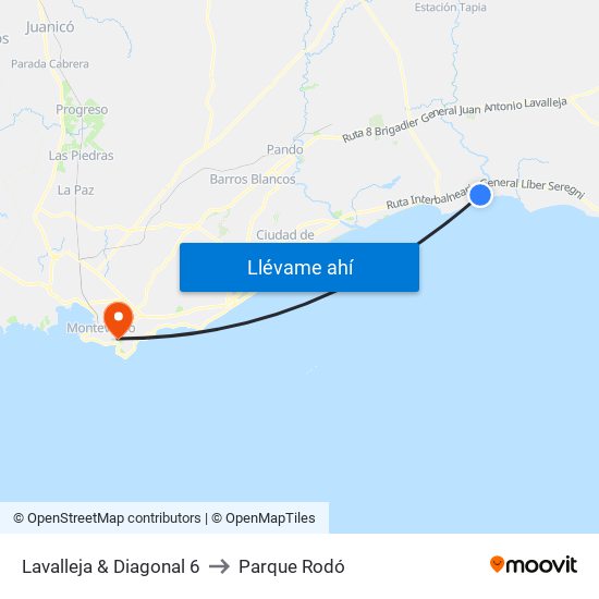 Lavalleja & Diagonal 6 to Parque Rodó map