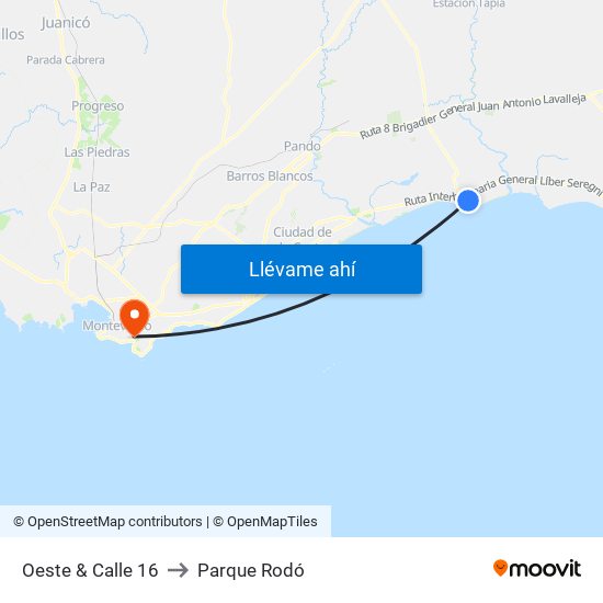 Oeste & Calle 16 to Parque Rodó map