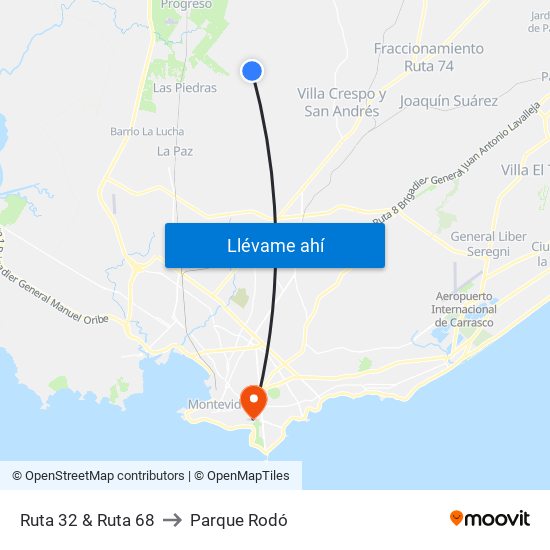 Ruta 32 & Ruta 68 to Parque Rodó map