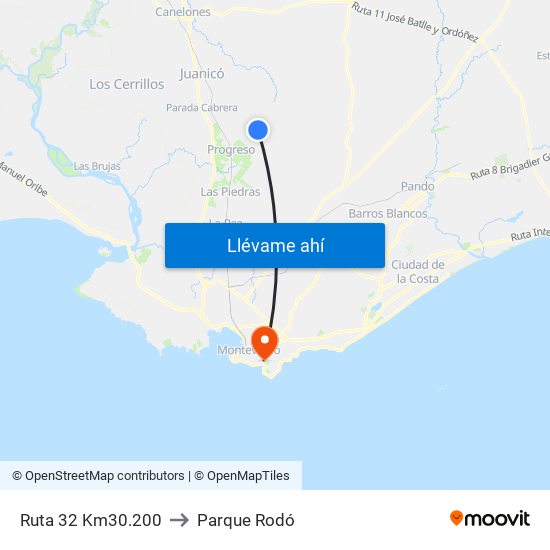 Ruta 32 Km30.200 to Parque Rodó map
