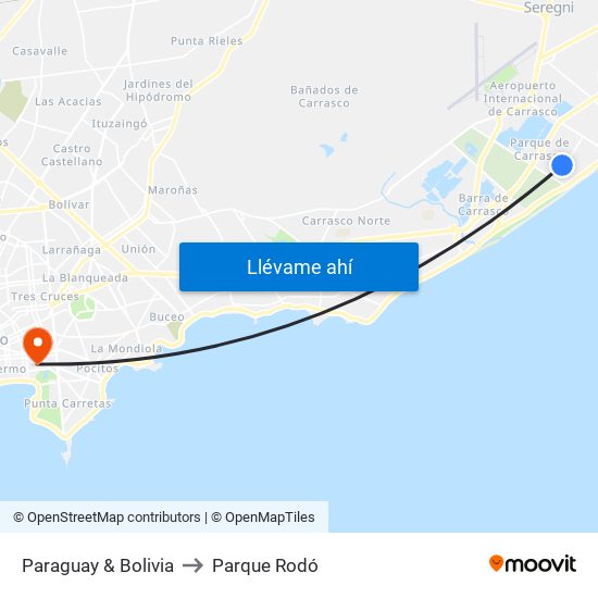 Paraguay & Bolivia to Parque Rodó map