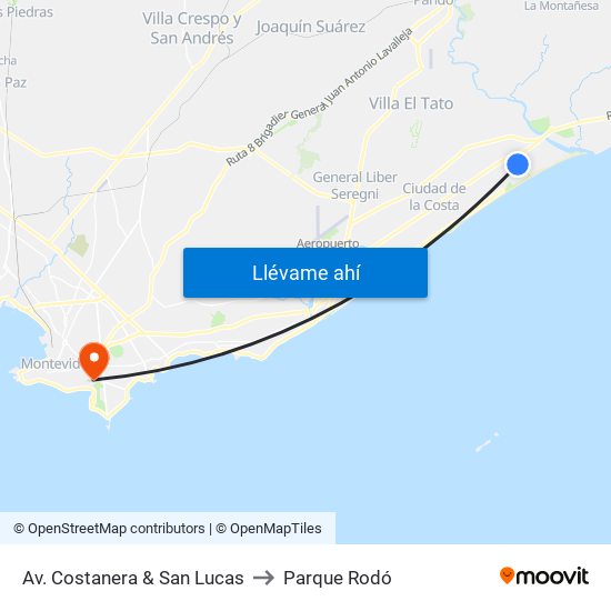 Av. Costanera & San Lucas to Parque Rodó map
