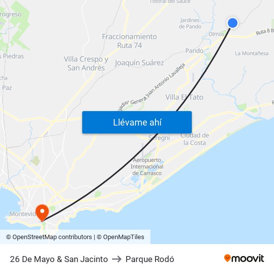 26 De Mayo & San Jacinto to Parque Rodó map