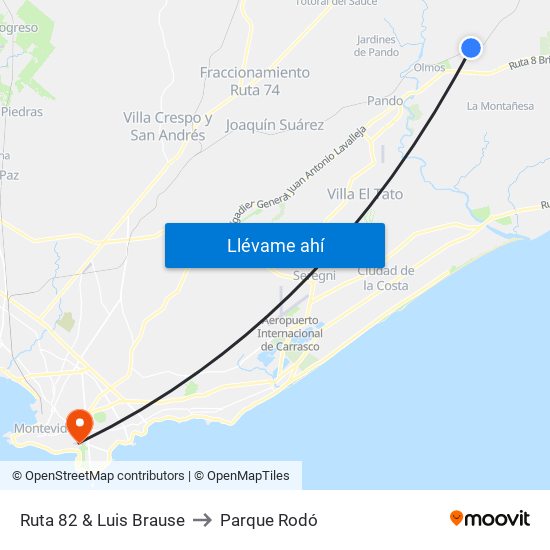 Ruta 82 & Luis Brause to Parque Rodó map