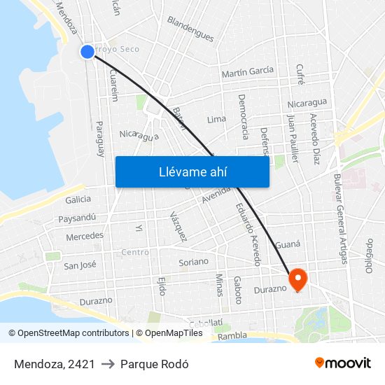Mendoza, 2421 to Parque Rodó map