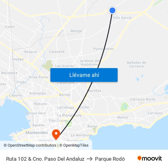 Ruta 102 & Cno. Paso Del Andaluz to Parque Rodó map
