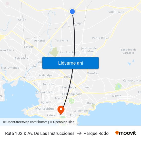 Ruta 102 & Av. De Las Instrucciones to Parque Rodó map