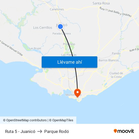 Ruta 5 - Juanicó to Parque Rodó map