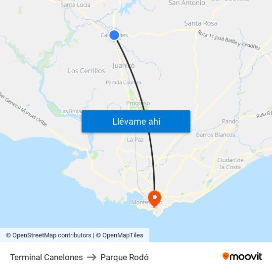 Terminal Canelones to Parque Rodó map