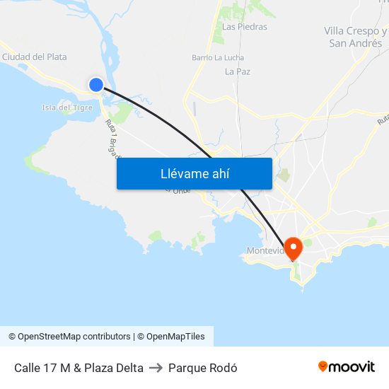 Calle 17 M & Plaza Delta to Parque Rodó map