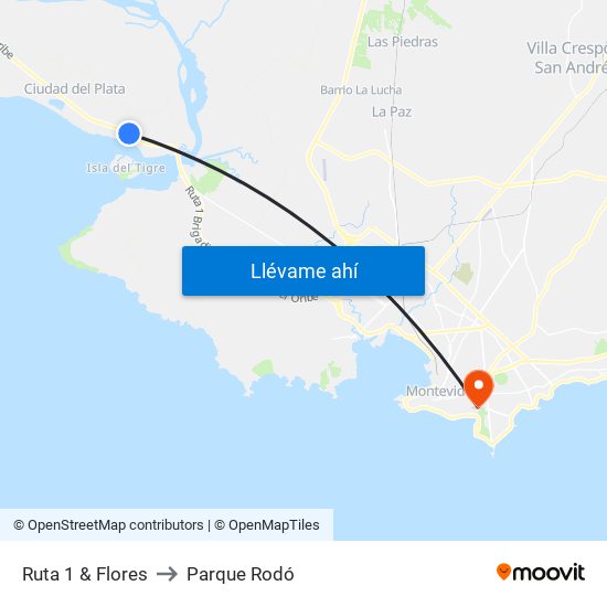 Ruta 1 & Flores to Parque Rodó map