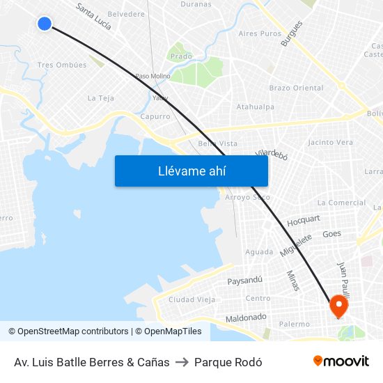 Av. Luis Batlle Berres & Cañas to Parque Rodó map